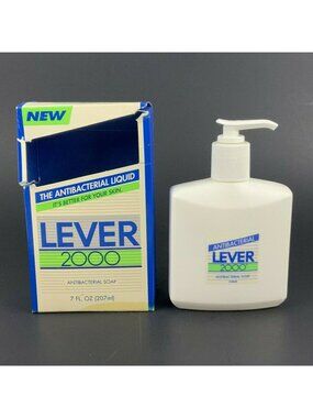 Lever 2000 Antibacterial Liquid Soap 7 Fl Oz Original Box Pump Bottle USA 1992